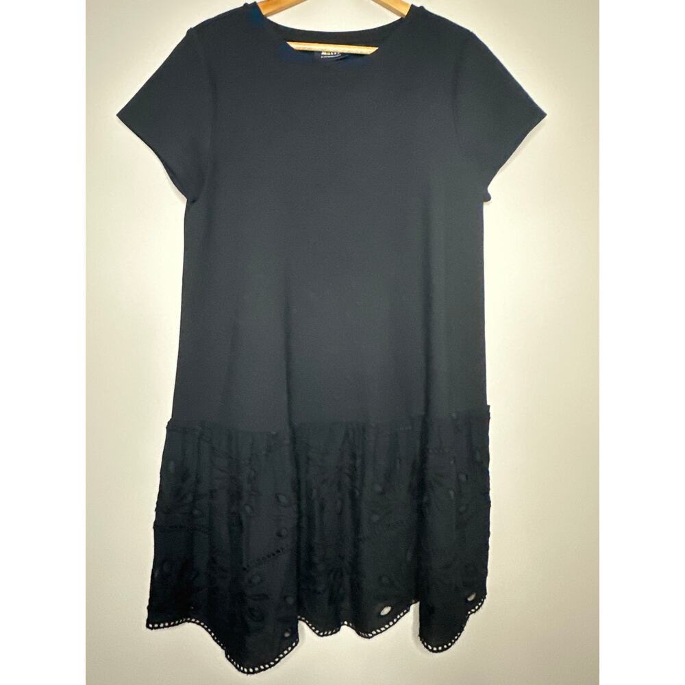 Anthropologie Maeve Flounced Eyelet Mini‎ Dress Size Medium Black Embroidery